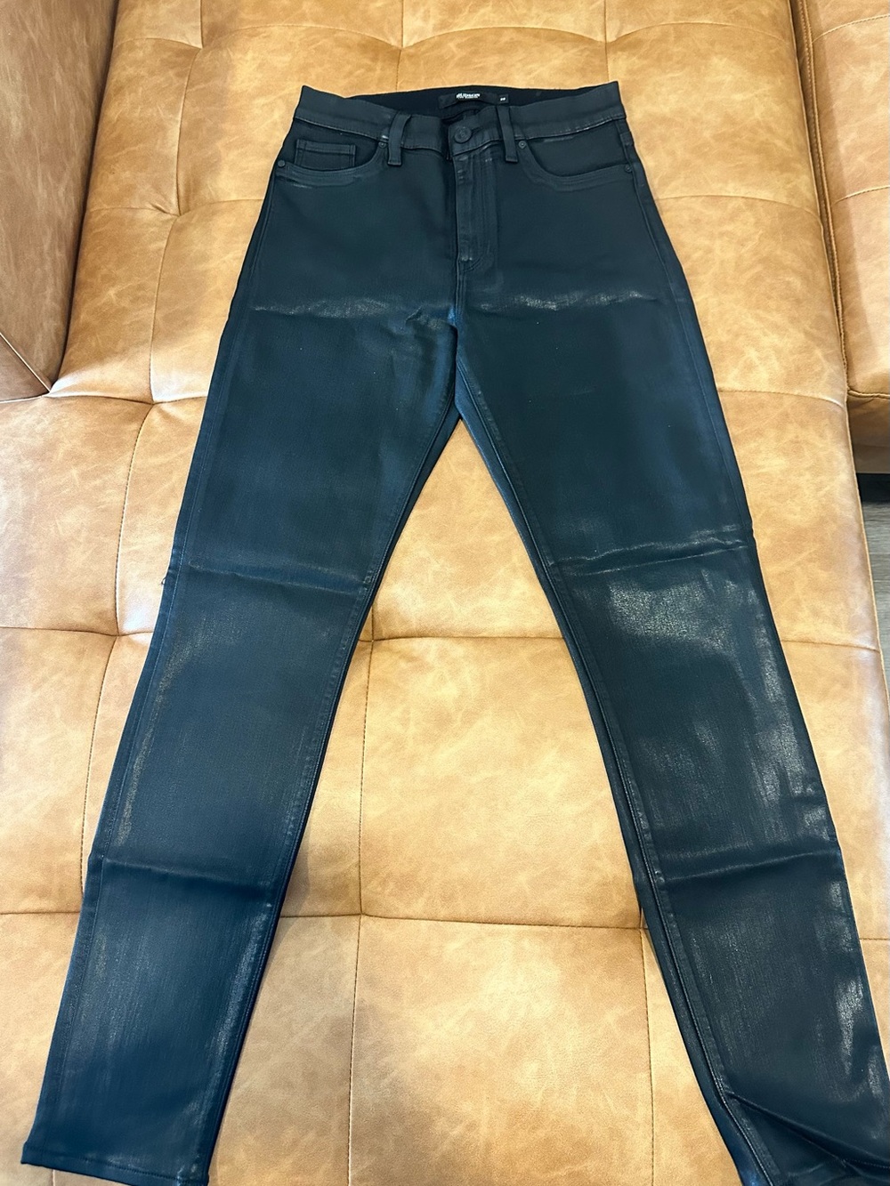 Hudson Barbara Super Skinny Black Coated Jeans Size 28